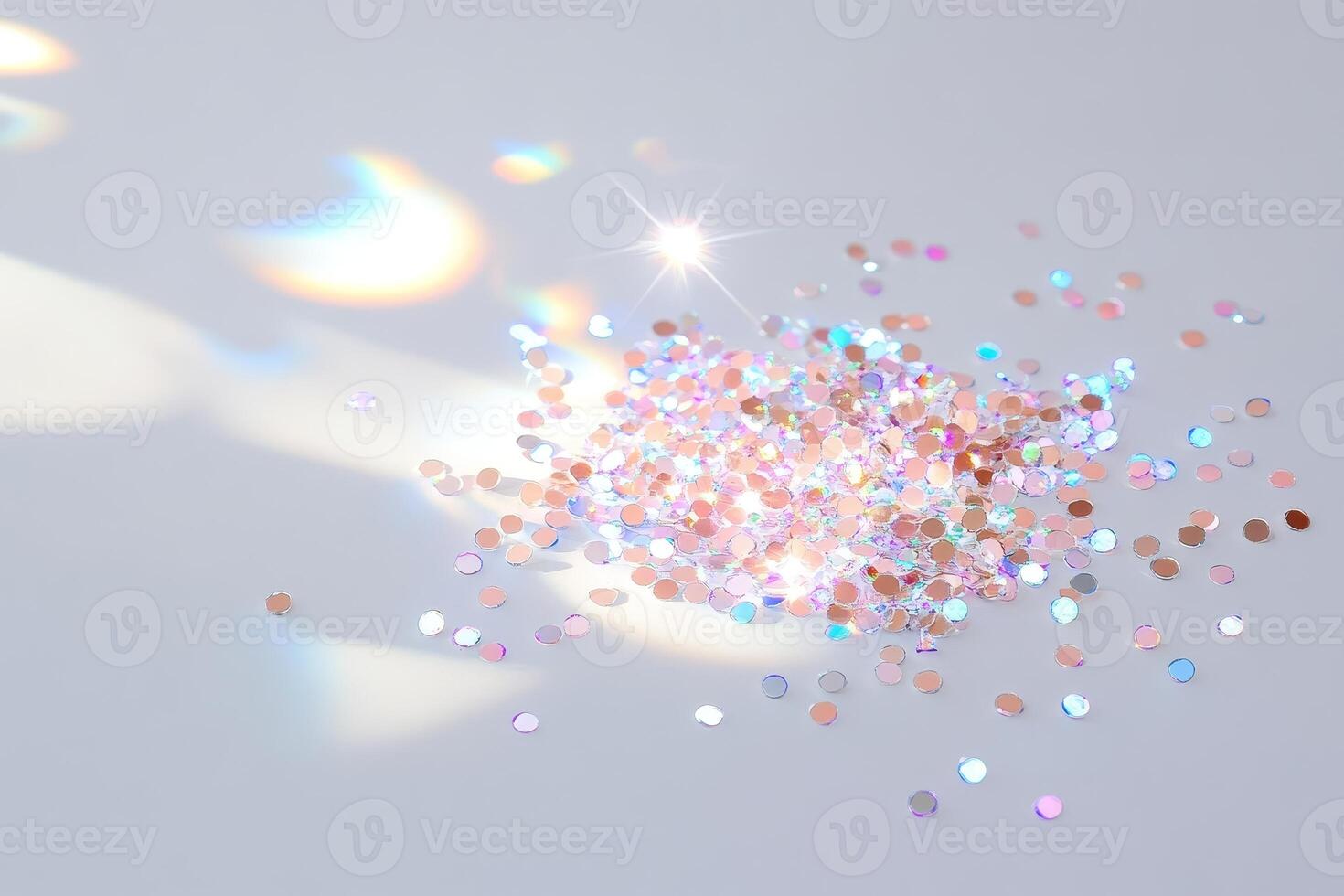 Sparkling Multicolored Confetti on White Background photo