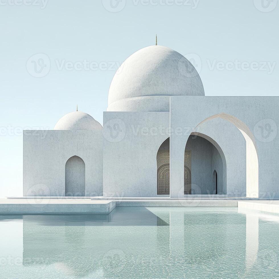A white mosque with a dome on top photo