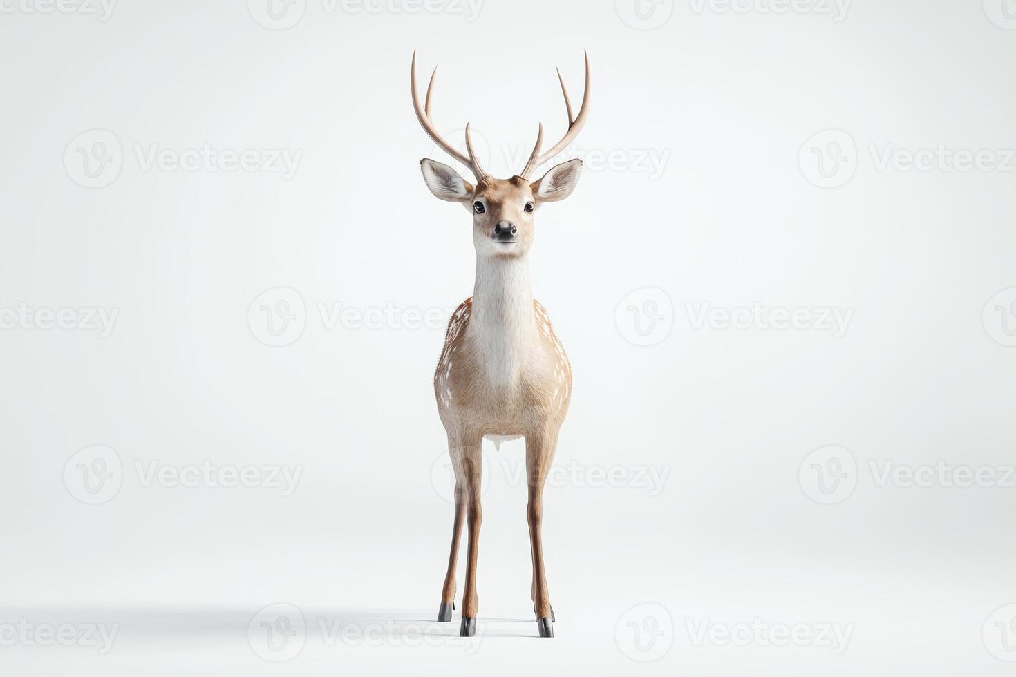 Majestic Deer Standing Gracefully Against a Minimalist White Background in Studio Lighting photo