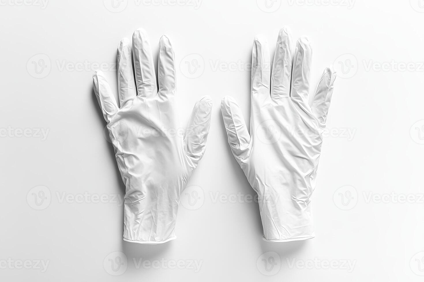 Pair of White Disposable Latex Gloves on a Clean White Background for Medical and Hygiene Use photo