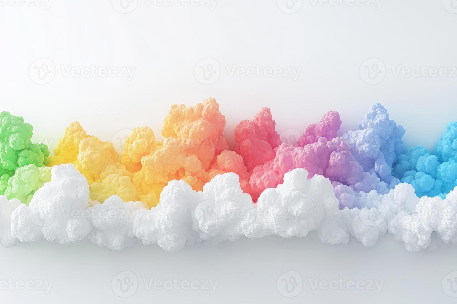 Vibrant Rainbow-Colored Clouds on Minimalist White Background photo