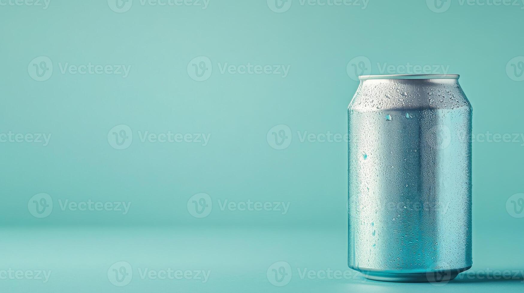 A can of soda is sitting on a blue background photo
