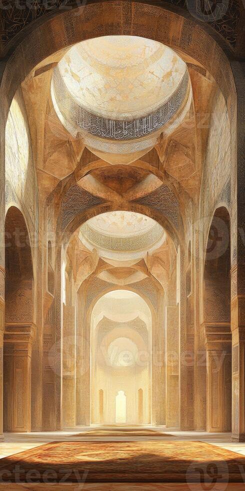A long hallway with arched ceilings and a large archway photo