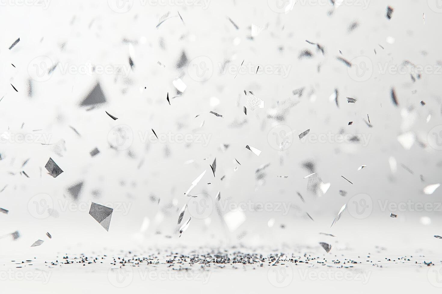 A white background with a lot of silver pieces scattered around photo