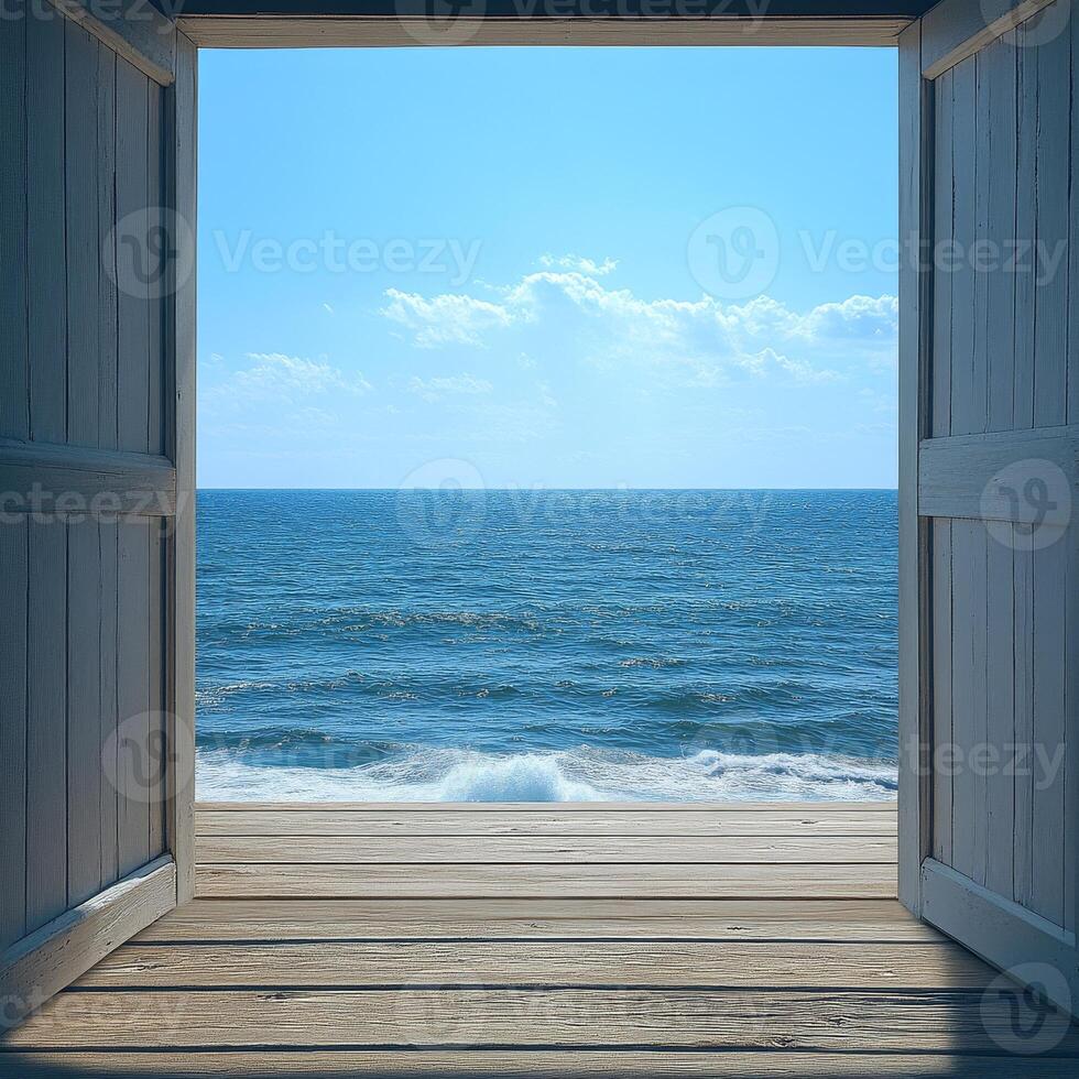 A view of the ocean from a window photo