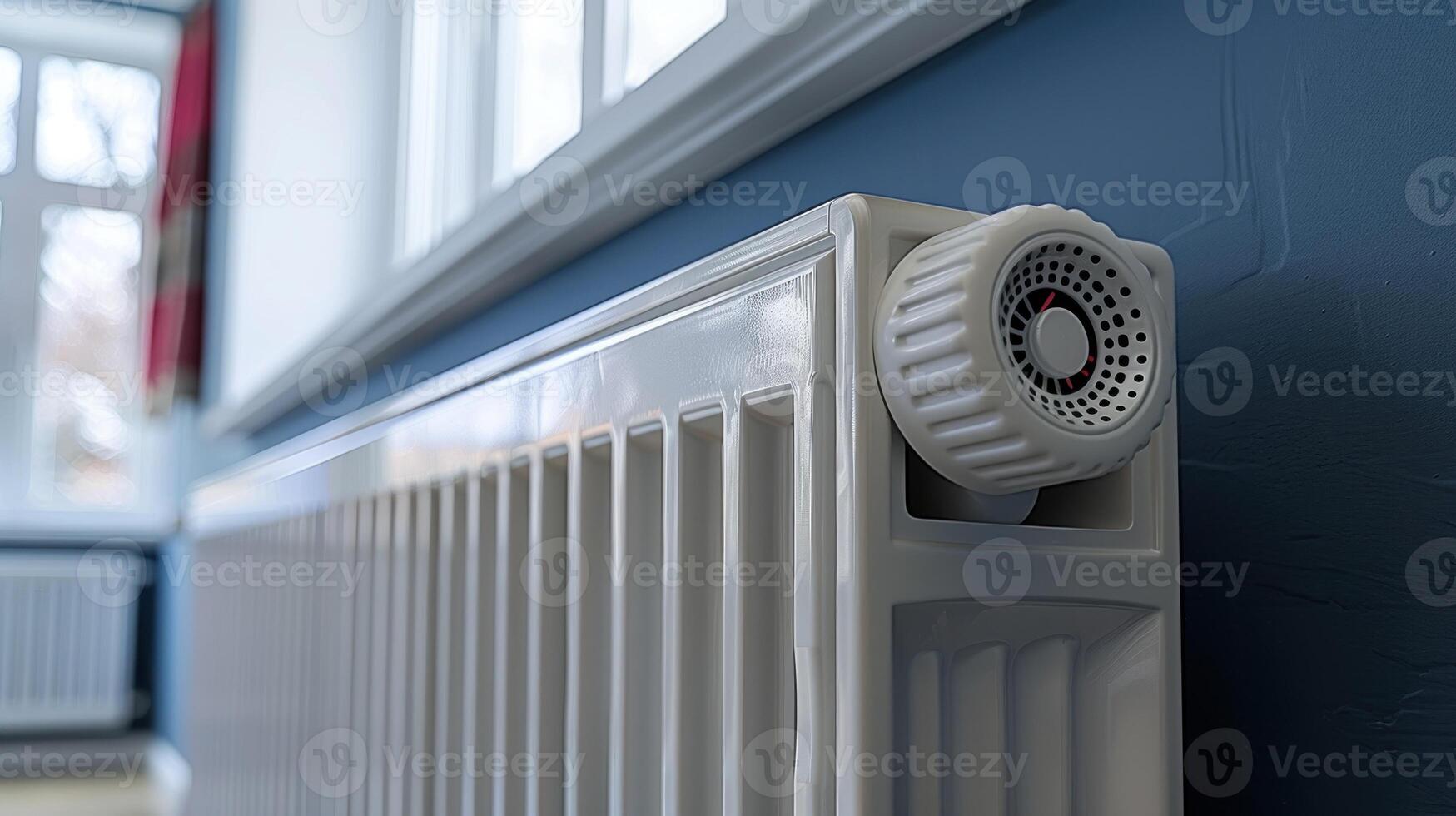 White radiator with a knob close-up photo