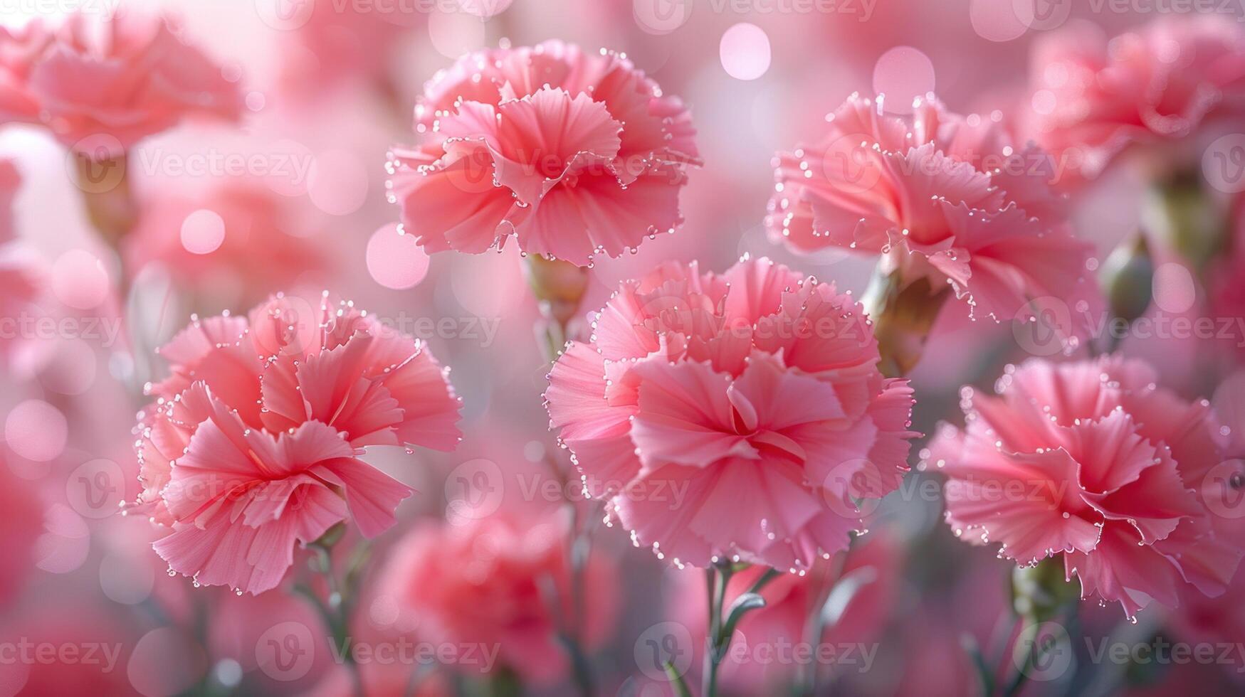 A close-up of pink carnations bathed in soft light photo