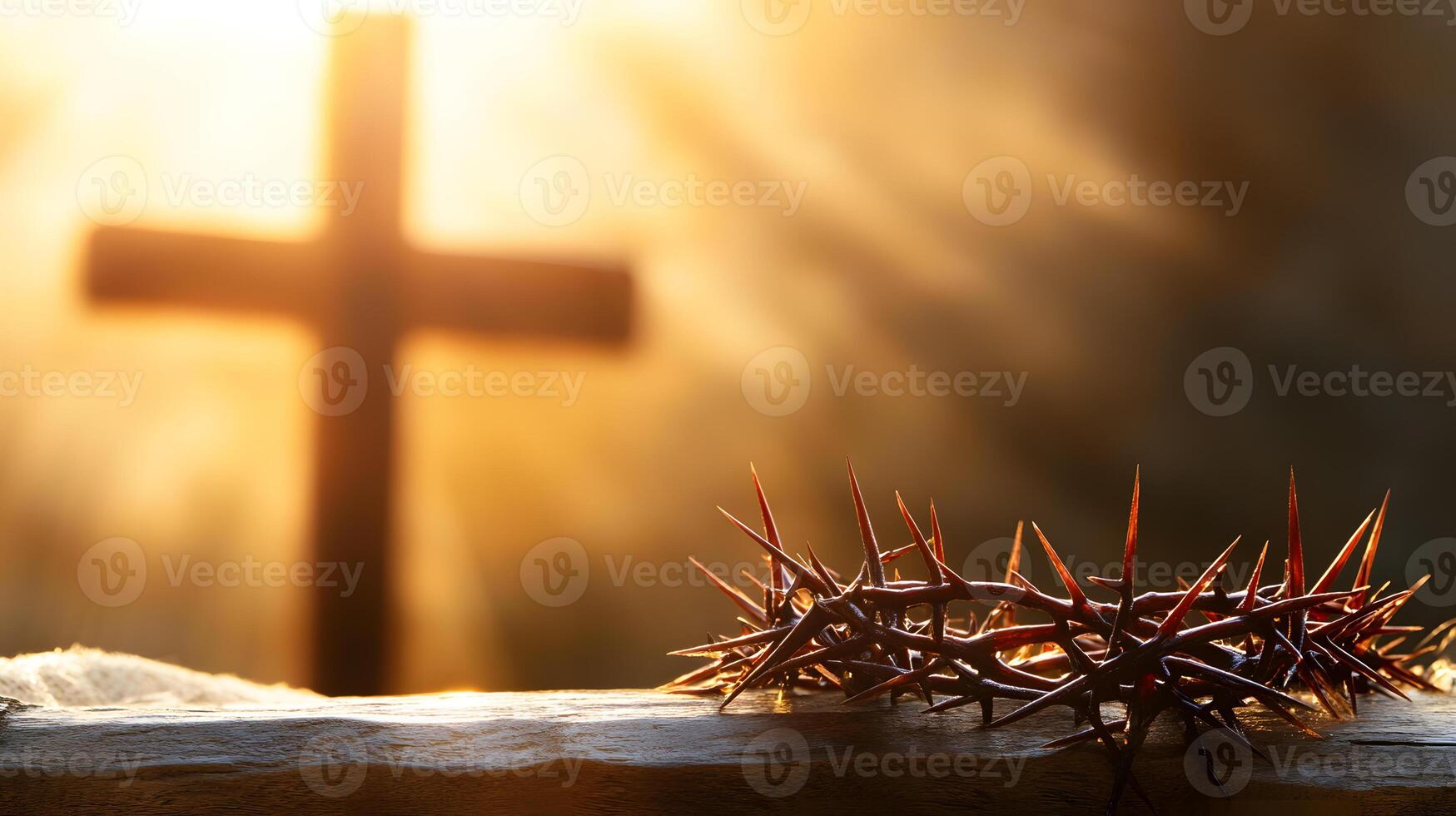 Cross is shown with a crown of thorns on top of it photo