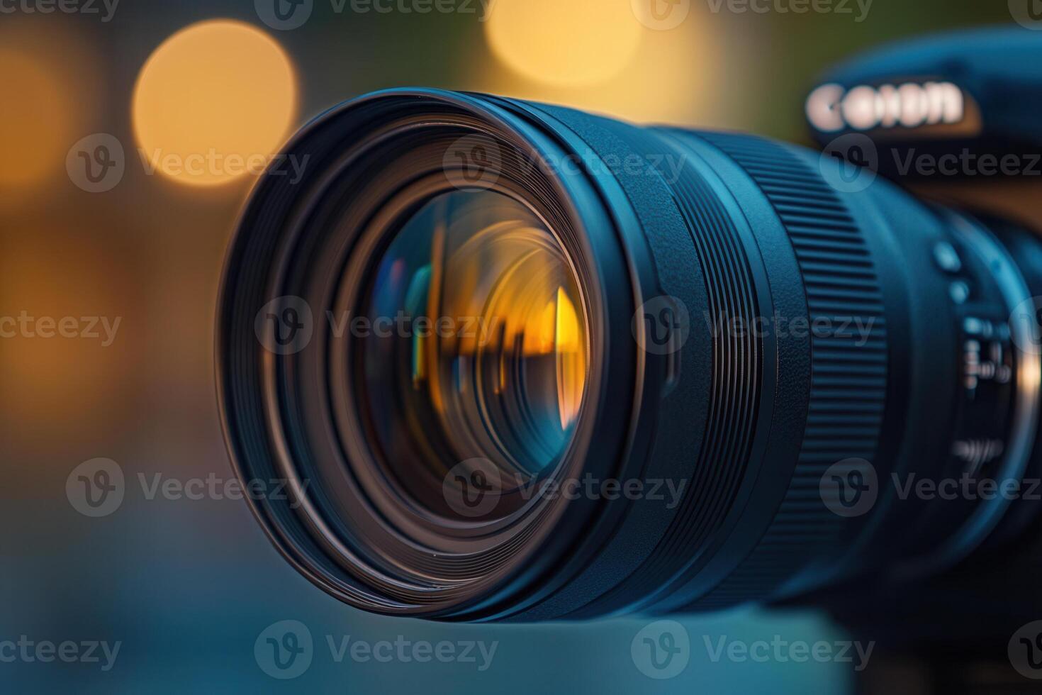 A close up photo of lens camera on blurry background