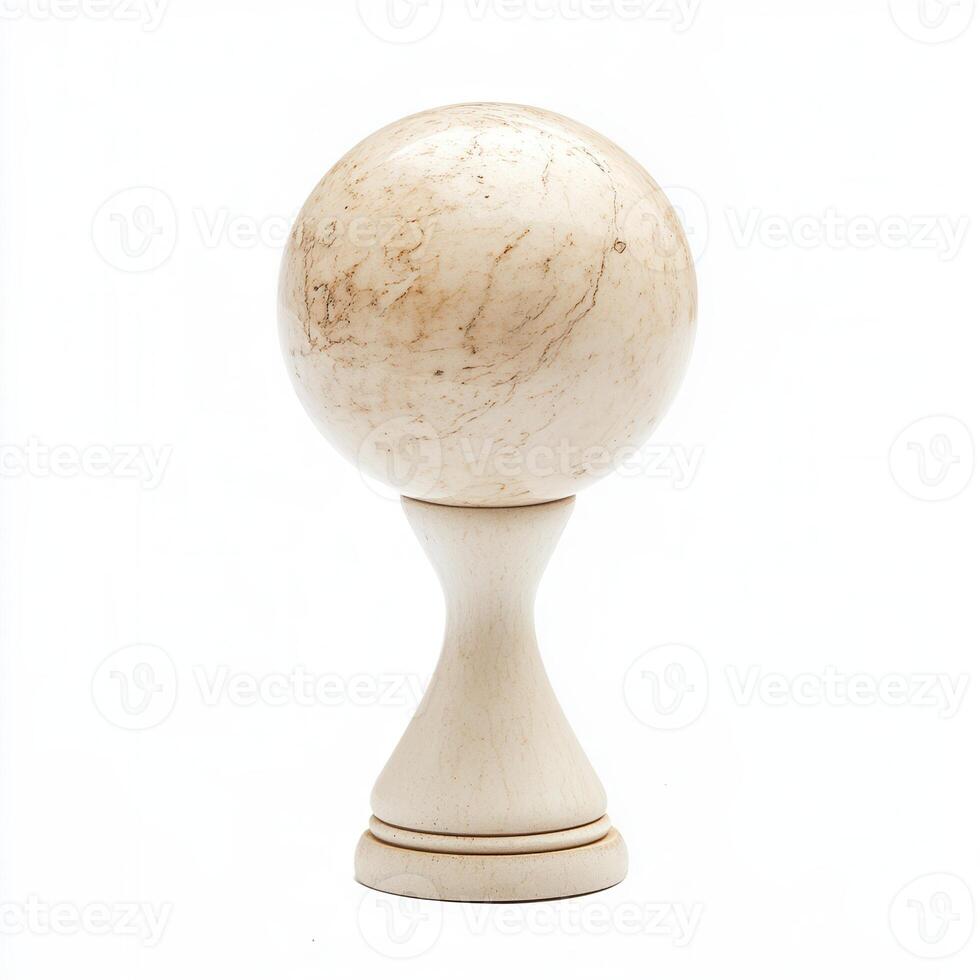 Marble sphere ornament on stand, white background photo
