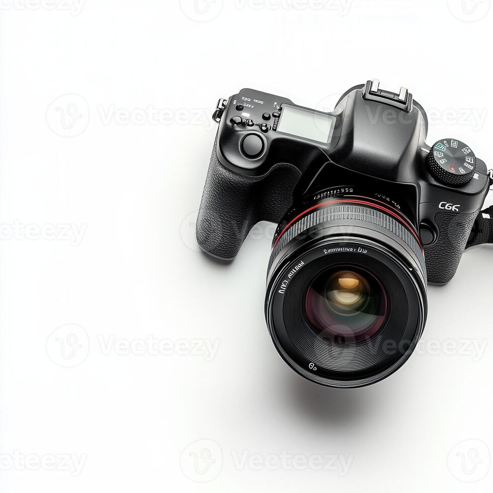 DSLR camera, white background, photography, studio shot photo