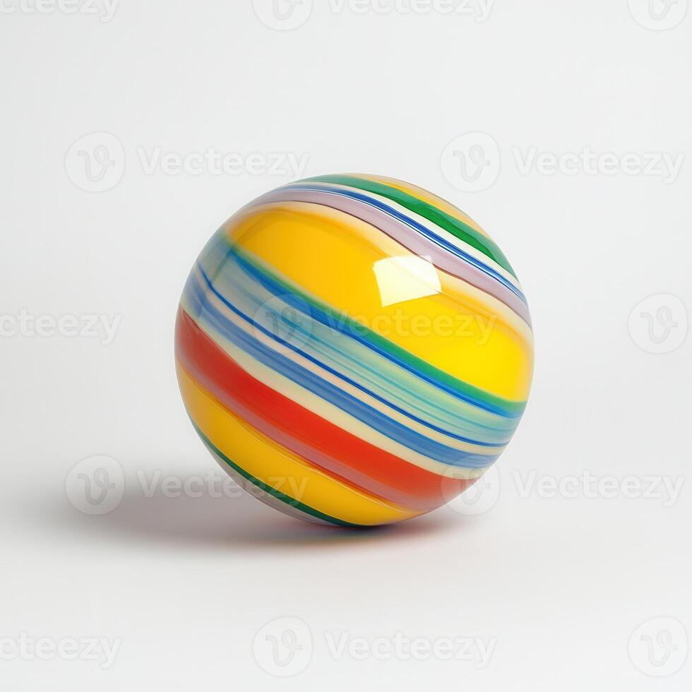 Striped glass sphere, studio shot, white background, toy photo