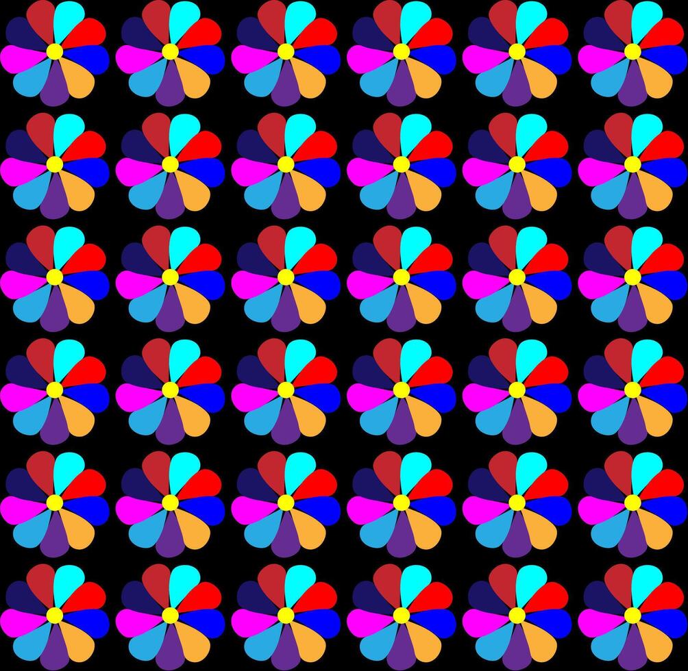 Seamless texture in the form of a floral pattern of flowers with multi-colored petals on a black background vector