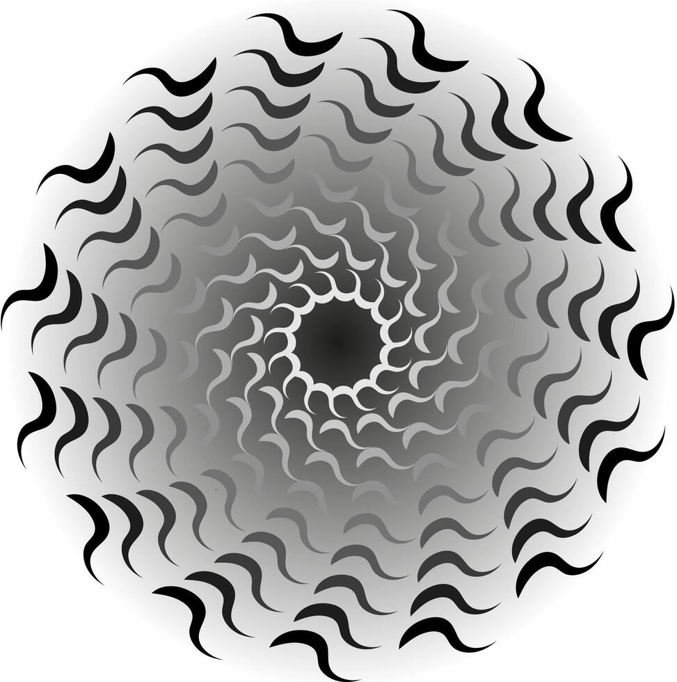 Monochrome round abstract pattern in the form of wavy lines arranged in a circle on a gray background vector