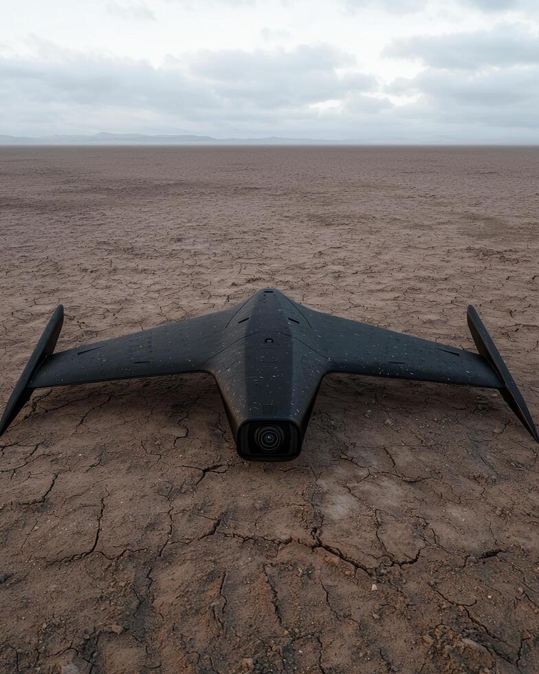 Futuristic drone in a desert landscape photo