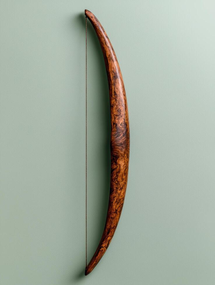 Wooden bow and arrow on a green background photo