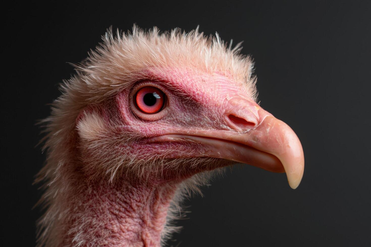Close up portrait of a white vulture with striking red eyes photo