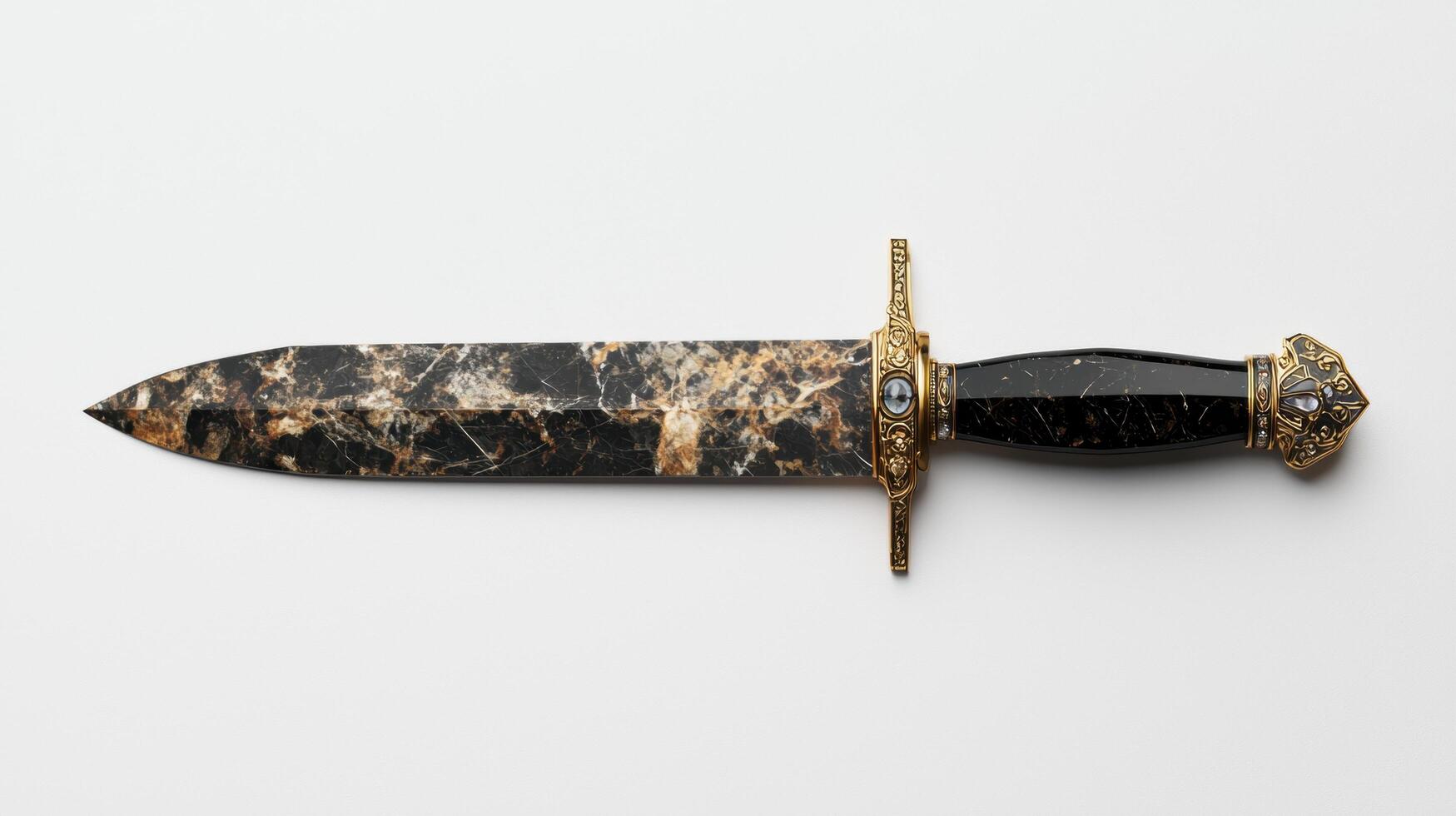 Ornate dagger with black marble blade and gold accents photo