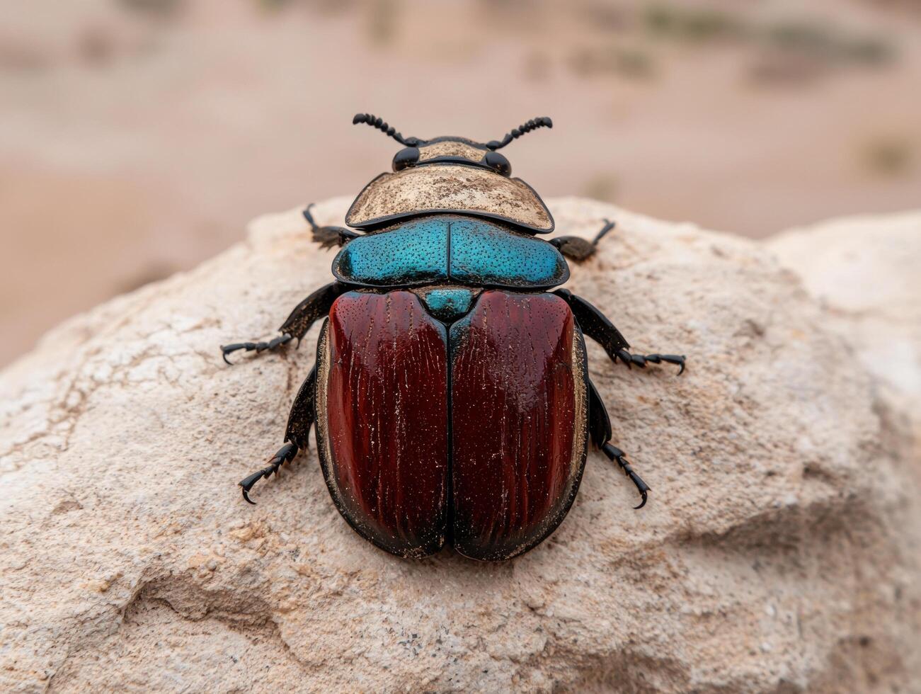 Closeup of a Jewel Scarab Beetle on a Rock photo