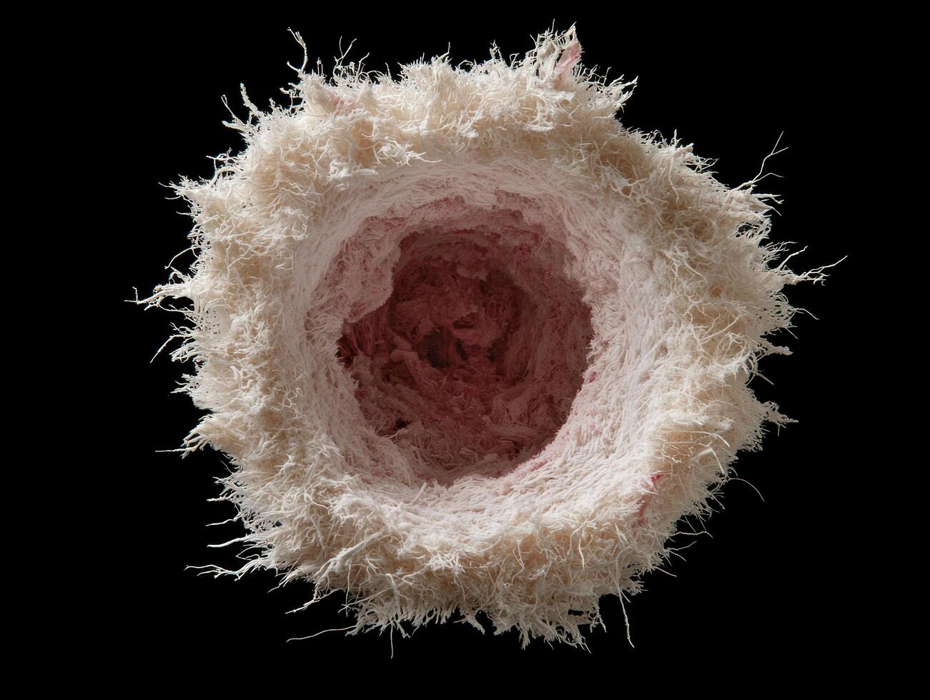 Close up of a unique, textured, organic looking art piece with a hollow center photo