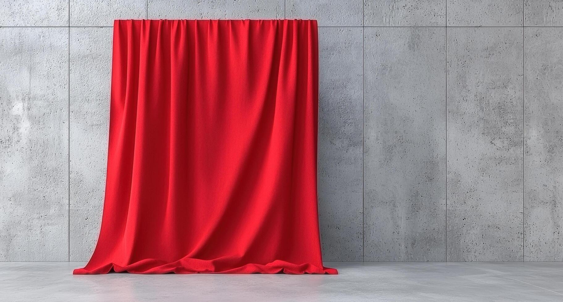 Red curtain against a concrete wall photo