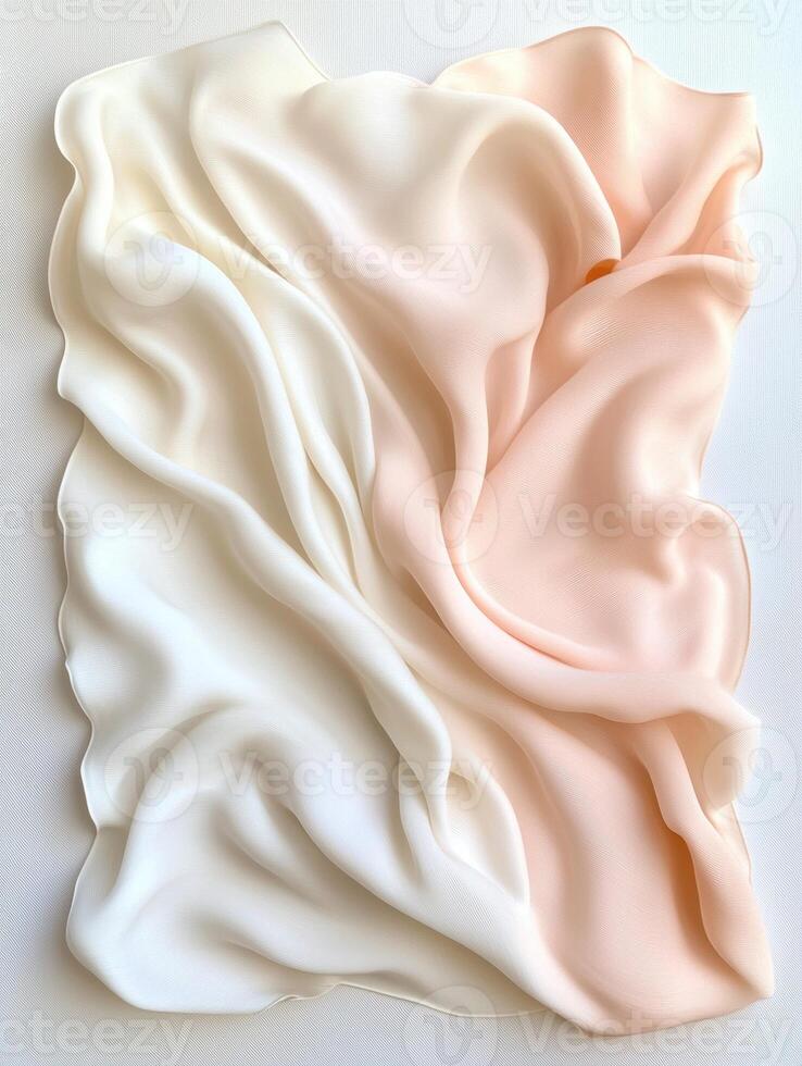 Soft ombre silk fabric, draped and folded, peach and cream color gradient photo
