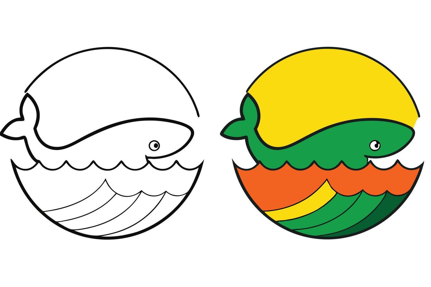 Whale Ocean Coloring Page Kids Activity Book, Marine Animal vector