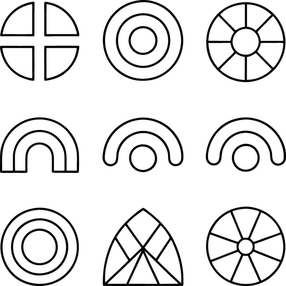 Geometric Shapes Circle, Target, Cross, Rainbow, Arch, Design Elements vector