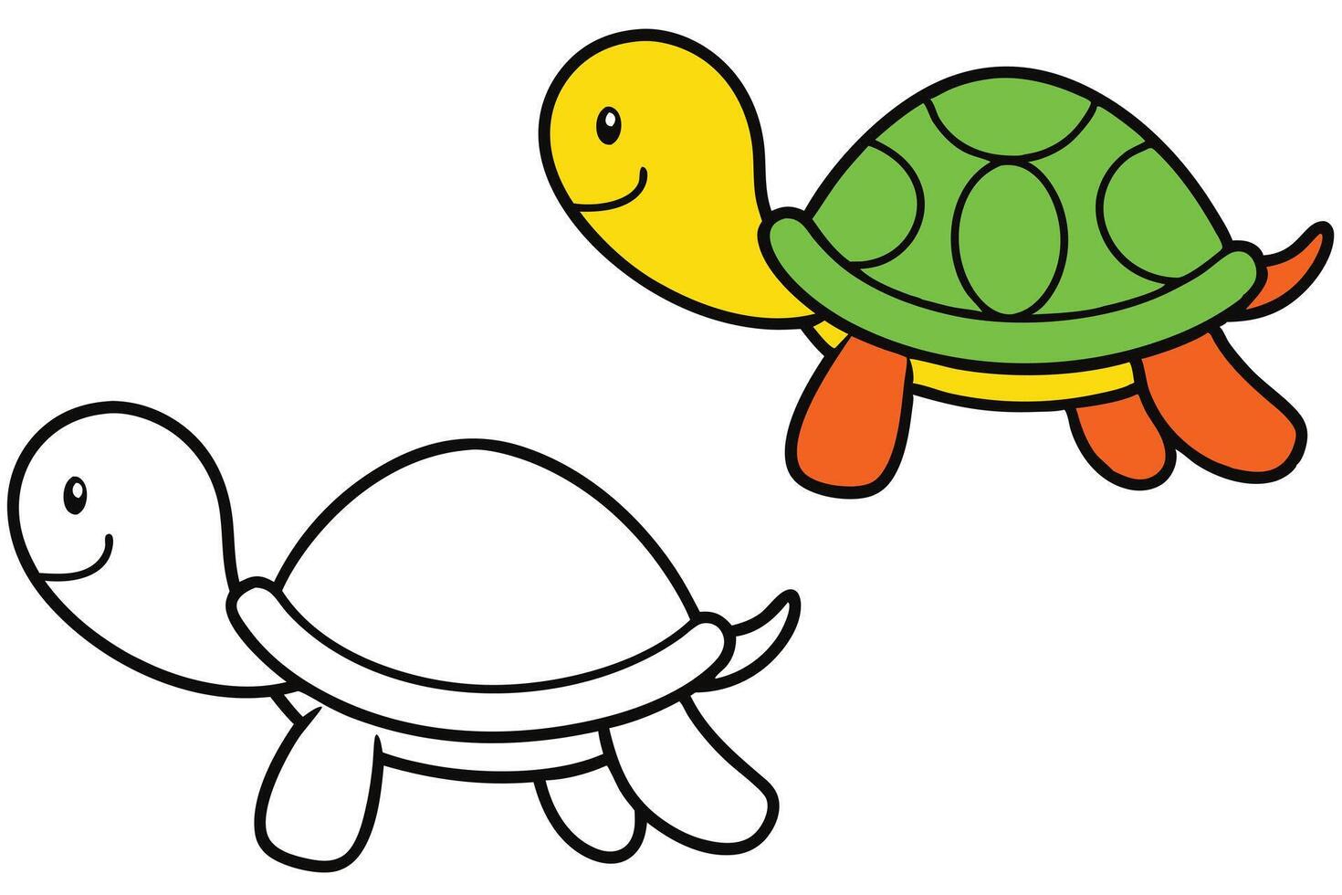 Cute Cartoon Turtle Coloring Page Shell, Legs, Outline, Happy vector
