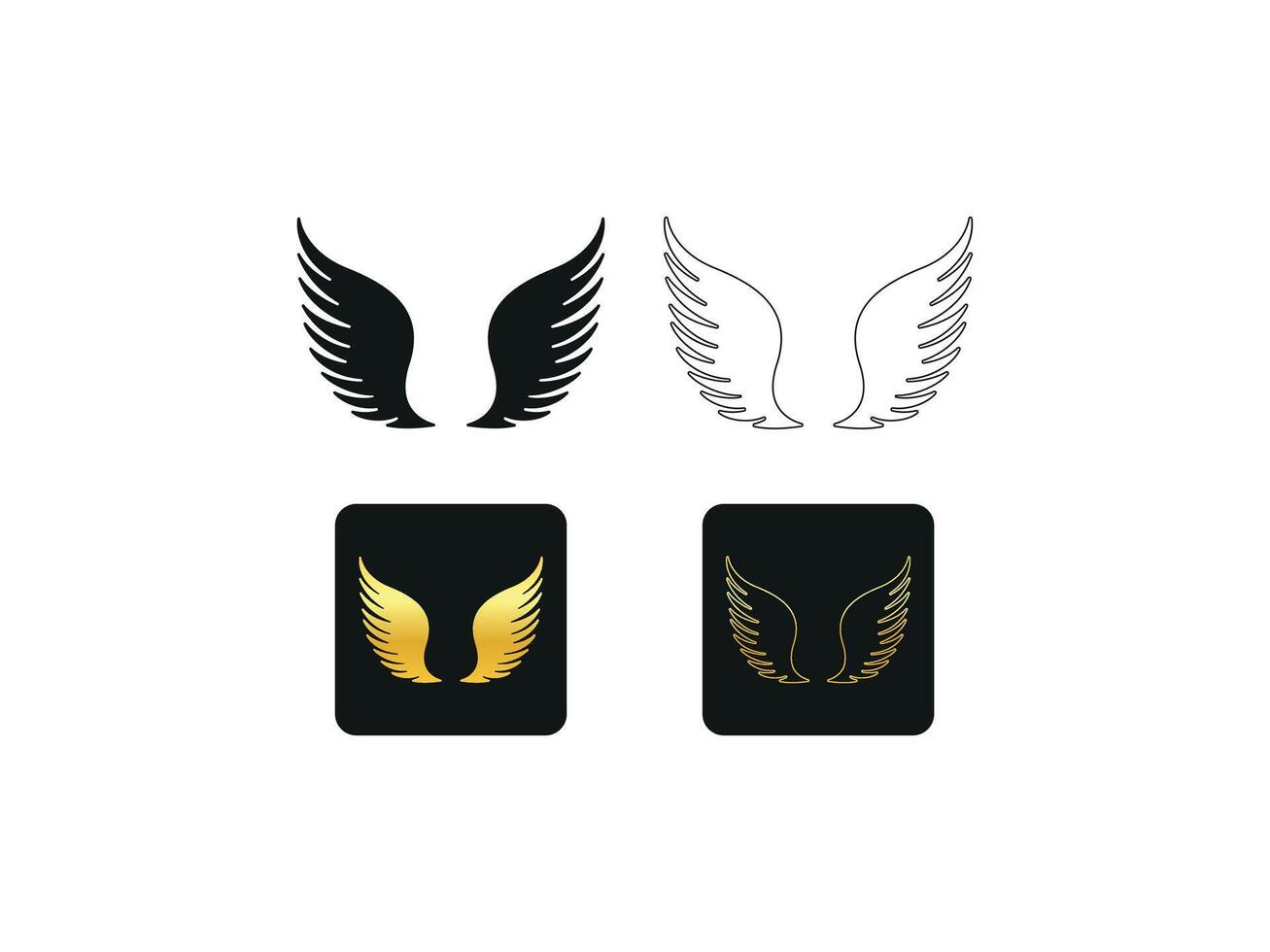 Wings Icon Black Silhouette Outline And Gold Color Gradient vector