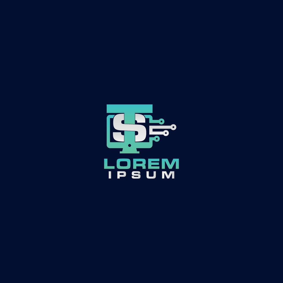 T S Tech Symbol Iconic Logo Design For Branding vector