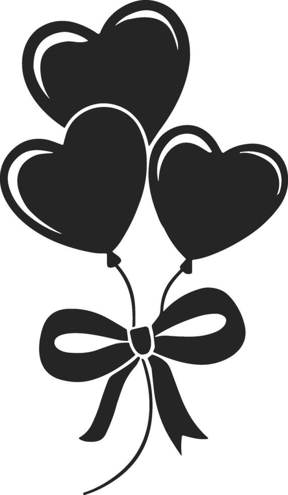 Heart-Shaped Balloon Trio with Decorative Ribbon Bow Silhouette vector