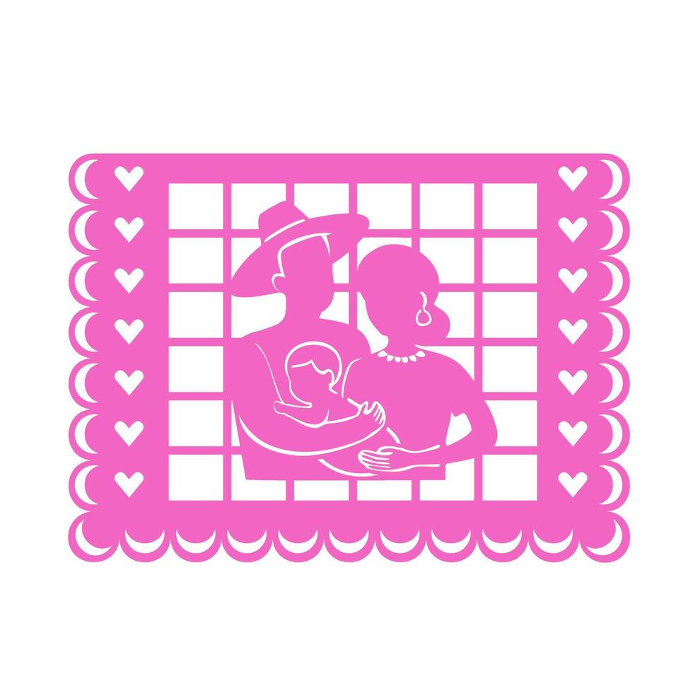 Mexican decorative papel picado garland with netting ornament and traditional family vector