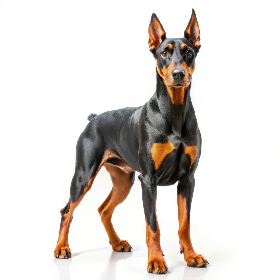 Adorable Doberman Pinscher Highlighted on Plain White photo