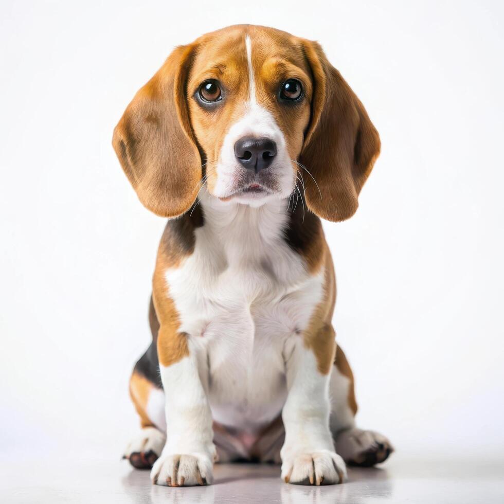 Charming Beagle Displayed Against a Crisp White Backdrop photo