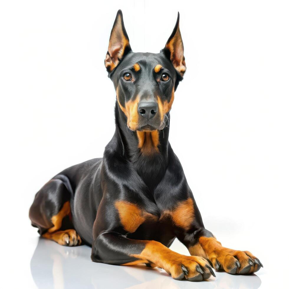 Beautiful Doberman Pinscher Displayed on a White Canvas photo
