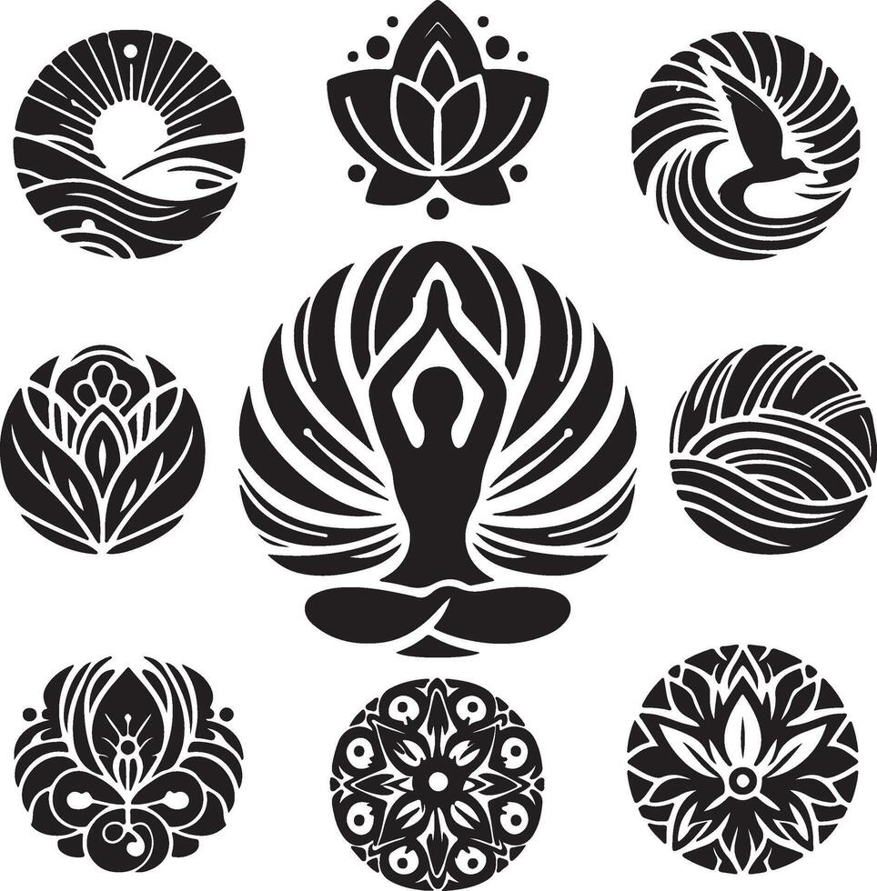 Beautiful Yoga Symbol Icon Vectors Illustrations