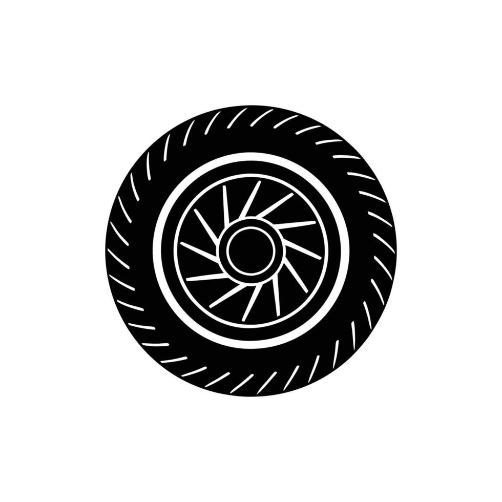 A black and white illustration of a tire vector