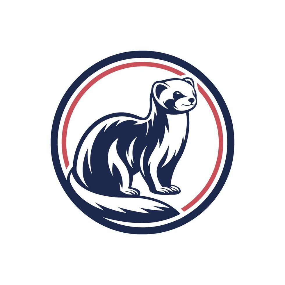 A ferret in a circle with a red, white and blue background vector