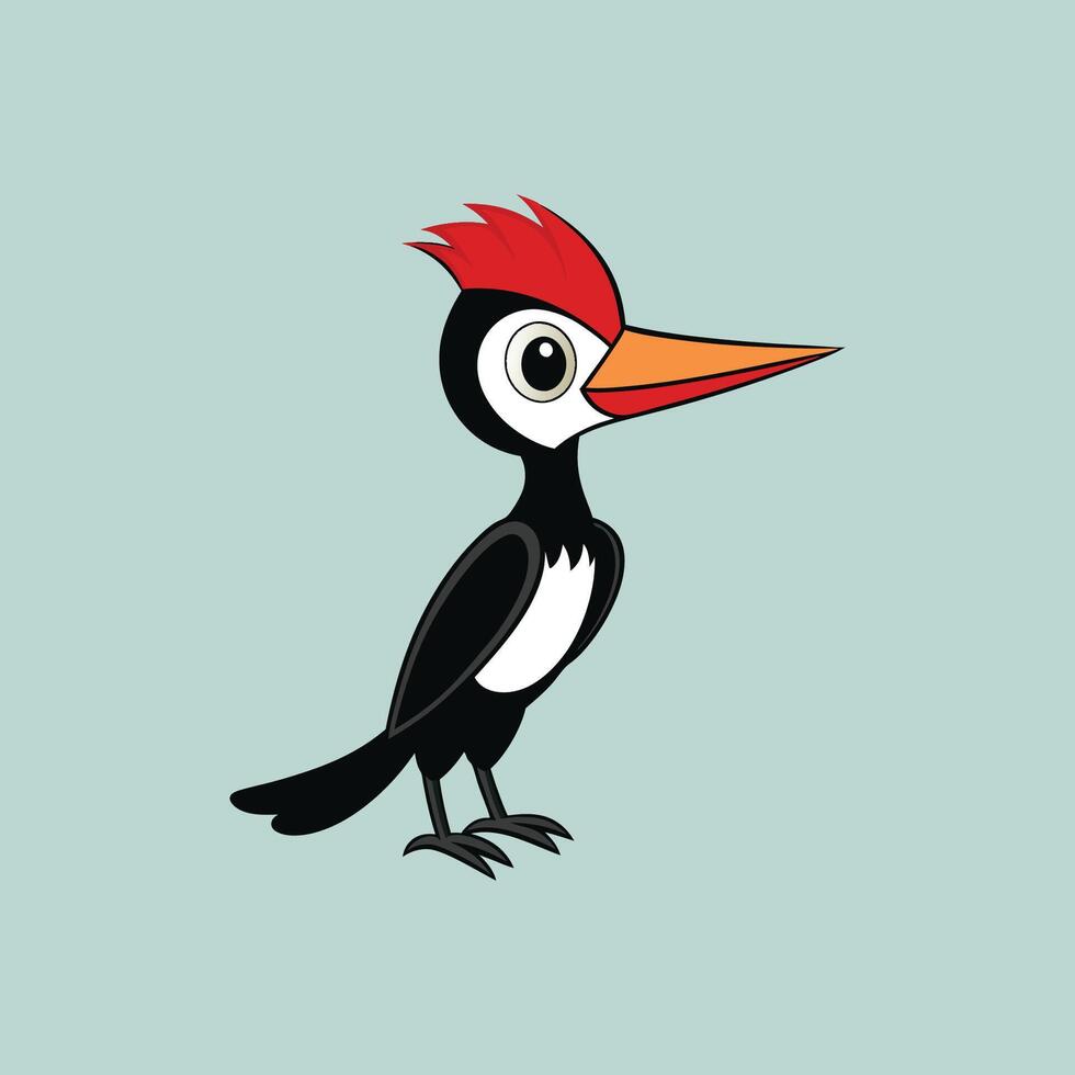 A cartoon woodpecker with red beak and black beak vector