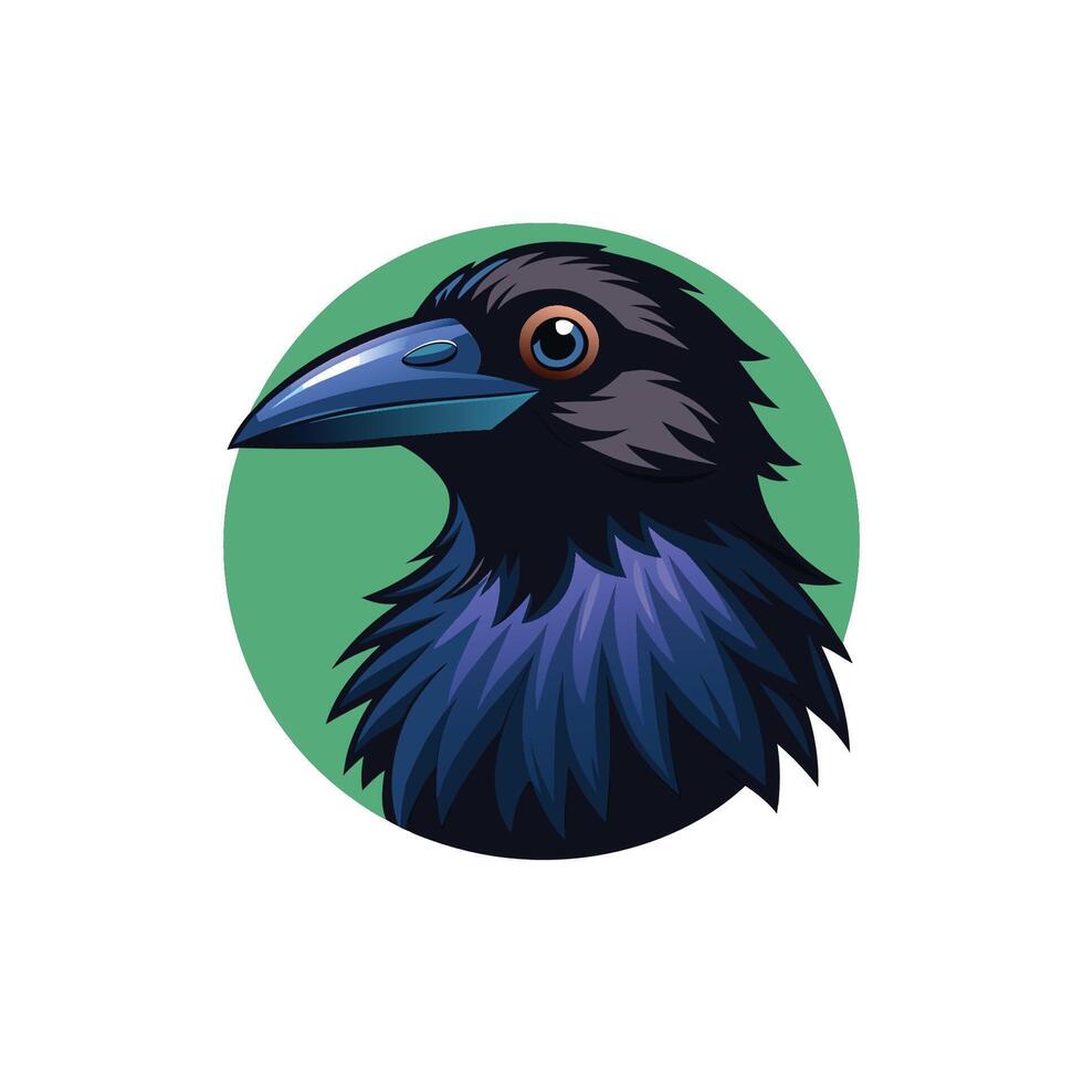 A raven head in a green circle vector