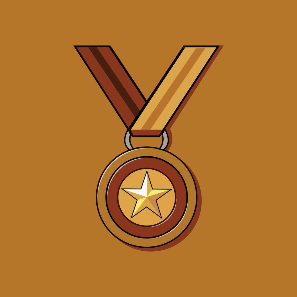 Gold medal with star on brown background vector