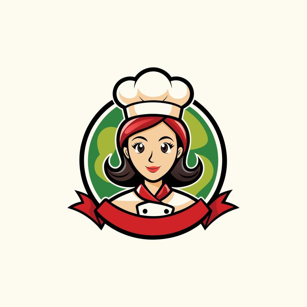 A woman in a chef hat is shown in a cartoon style vector
