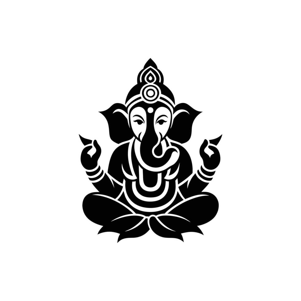 Lord ganesha black and white illustration vector