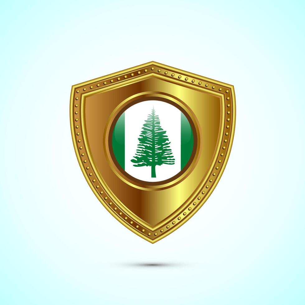 Rounded flag of Norfolk Island with glossy gold shield vector