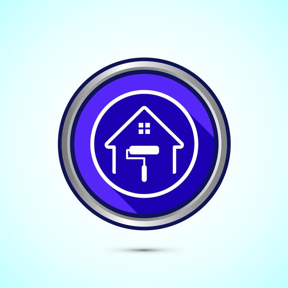 Home painting icon design illustration. House painting sign symbol for apps and websites. Blue shadow button design vector