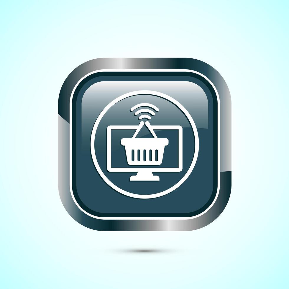 Online shopping icon design illustration. Shopping symbol for apps and websites. Gray color square button design vector