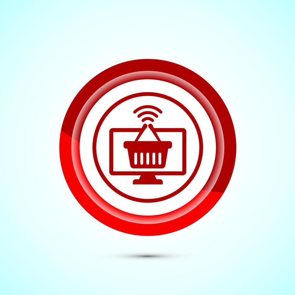 Online shopping icon design illustration. Shopping symbol for apps and websites. Red color button design vector