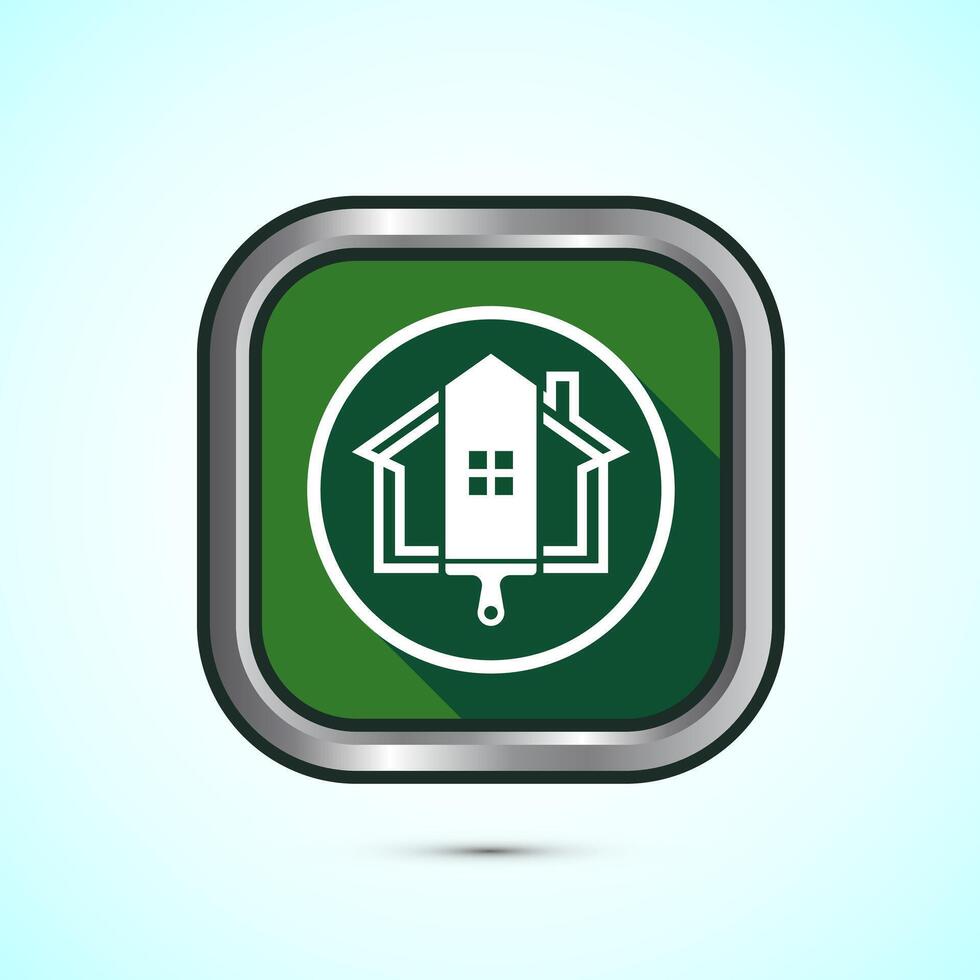 Home painting icon design illustration. House painting sign symbol for apps and websites. Green shadow button design vector
