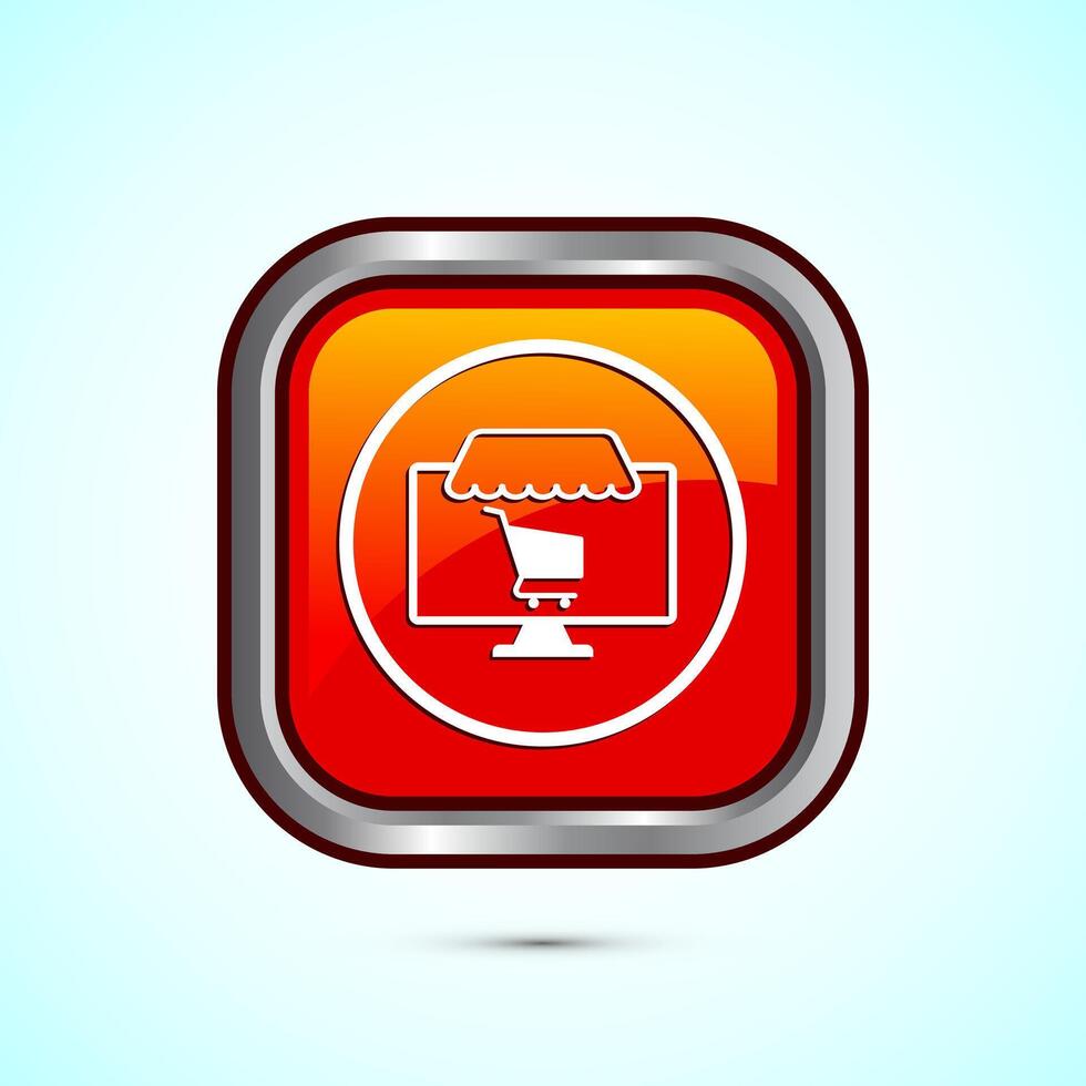 Online shopping icon design illustration. Shopping symbol for apps and websites. Orange color square button design vector